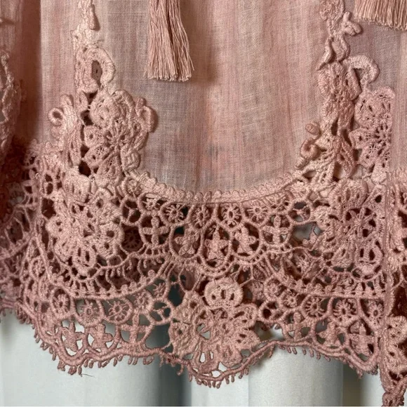 Soft Surroundings Smocked Lace Hem Peasant Blouse Pink Cotton Top Small - Picture 8 of 12